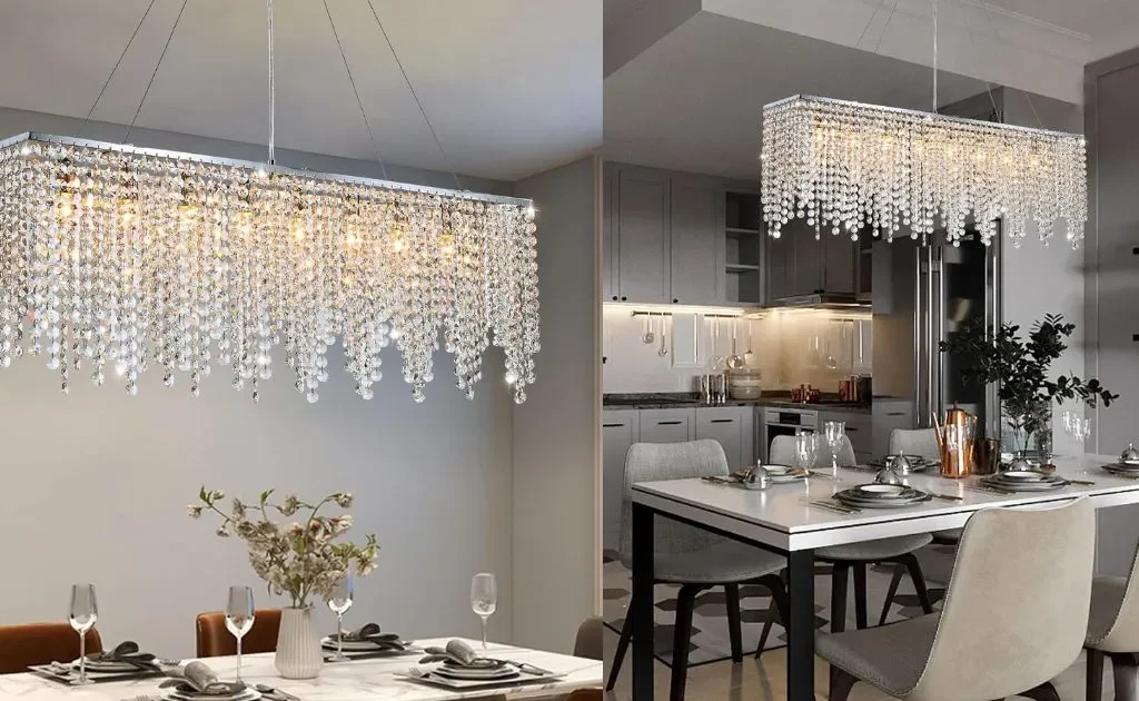 7PM Silver Rectangle Crystal Modern Chandelier